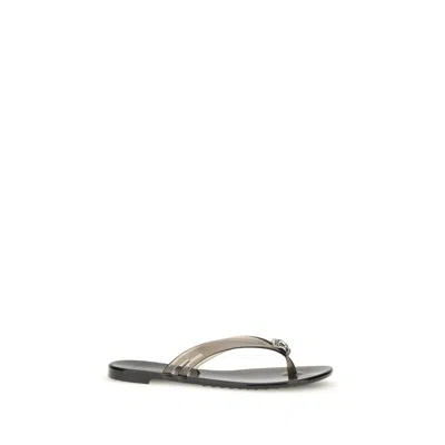 Casadei Black Polyurethane Flat Sandals In Transparent