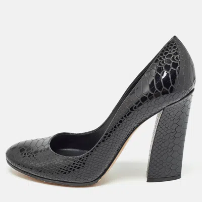 Pre-owned Casadei Black Python Embossed Leather Round Toe Pumps Size 37.5