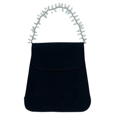 Pre-owned Casadei Black Satin Bag With Simulated Crystal Handle, 1990s