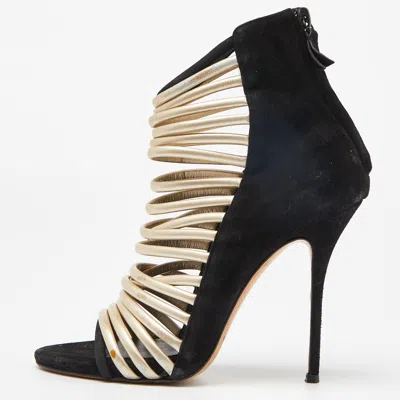 Pre-owned Casadei Black Suede And Leather Strappy Zip Sandals Size 37