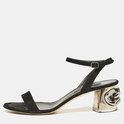 Casadei Black Suede Ankle Strap Block Heel Sandals