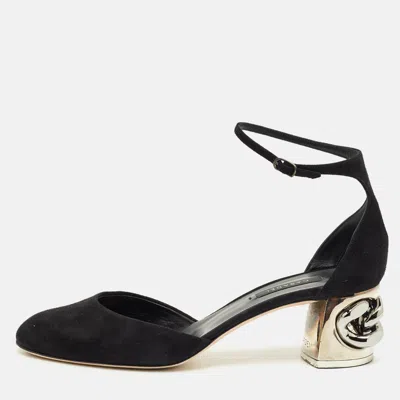 Pre-owned Casadei Black Suede Mary Jane Pumps Size 39.5