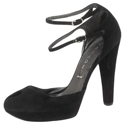 Casadei Black Suede Peep-toe Ankle Strap Platform Sandals In Multi