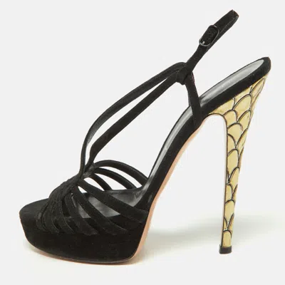 Casadei Black Suede Platform Strappy Sandals In Multi
