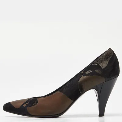 Pre-owned Casadei Black/brown Printed Nubuck Leather Pointed Toe Pumps Size 39