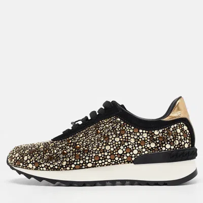 Pre-owned Casadei Black/gold Suede And Leather Studded Low Top Sneakers Size 37