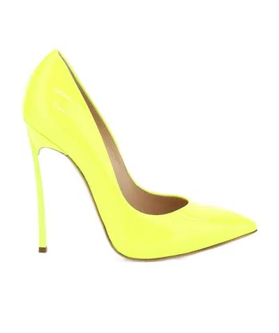 Casadei Blade 115mm Patent Leather Pumps In Yellow