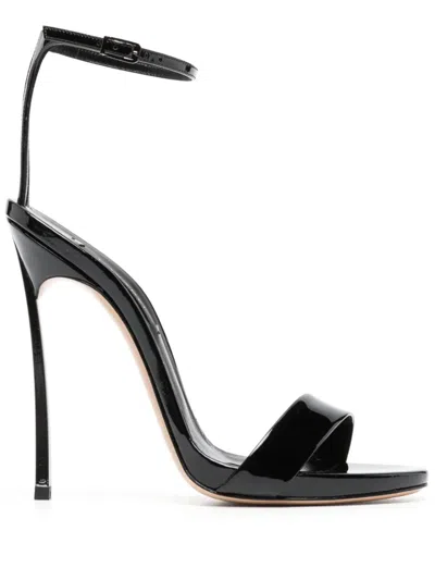 Casadei Blade 120mm Patent-finish Sandals In Black