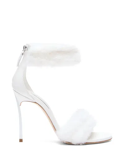 Casadei Blade Diva Minorca Faux-fur Sandals In White