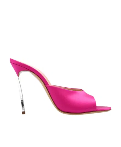 Casadei Blade Flash 100mm Satin Mules In Pink