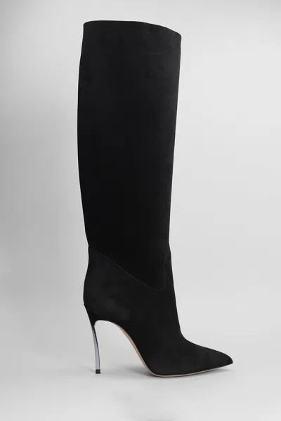 CASADEI BLADE HIGH HEELS BOOTS IN BLACK SUEDE