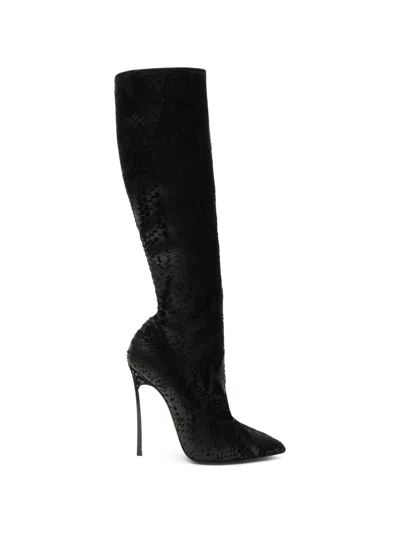 Casadei Blade Kitana Python-effect Knee-high Boots In Black