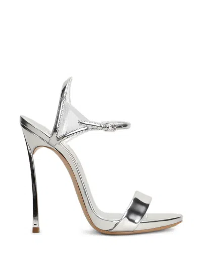 Casadei Blade Leather Sandals In Silver
