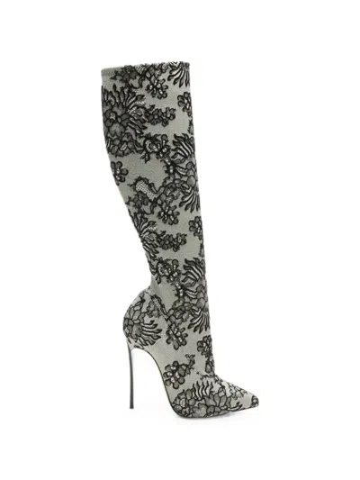 Casadei Blade Pandora Lace-effect Boots In Gray