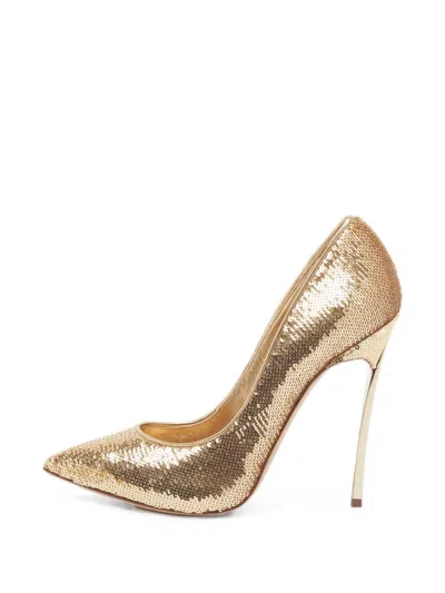 Pre-owned Casadei Blade Sequin-embellished Heeled Pumps In Gold