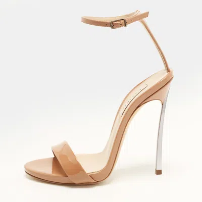 Pre-owned Casadei Blade Size 36 Beige Patent Leather Ankle Strap Sandals
