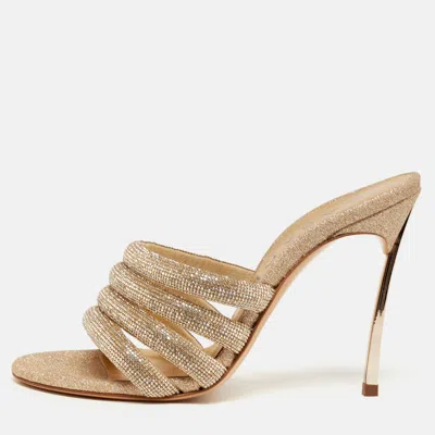 Pre-owned Casadei Blade Size 36 Gold Glitter Slide Sandals