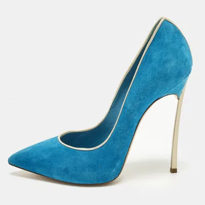 Pre-owned Casadei Blade Size 38 Blue Leather And Suede Pointed Toe Pumps