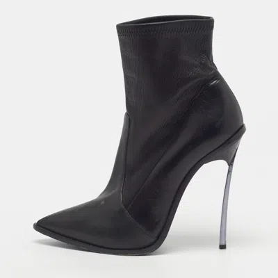 Pre-owned Casadei Blade Size 38.5 Black Leather Ankle Length Boots