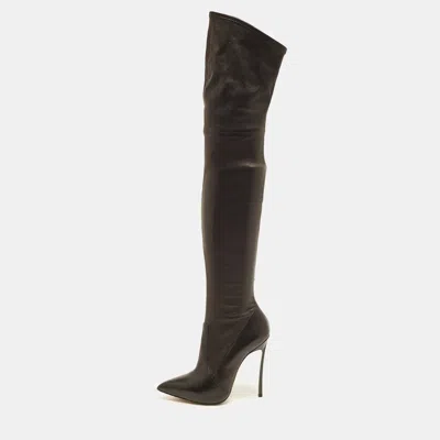 Pre-owned Casadei Blade Size 38.5 Black Leather Knee Length Boots