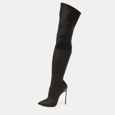 Pre-owned Casadei Blade Size 39 Black Stretch Fabric Knee Length Boots