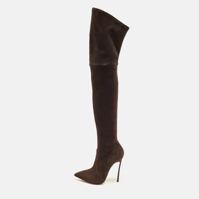 Pre-owned Casadei Blade Size 39 Brown Suede Knee Length Boots