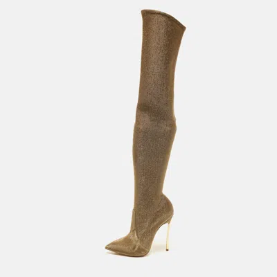 Pre-owned Casadei Blade Size 39 Gold Lurex Fabric Knee Length Boots