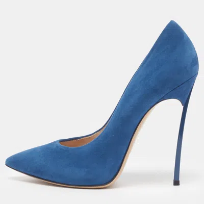 Pre-owned Casadei Blade Size 40 Blue Suede Pumps