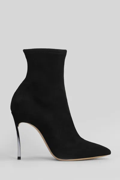 CASADEI BLADE STRETCH HIGH HEELS ANKLE BOOTS IN BLACK SUEDE