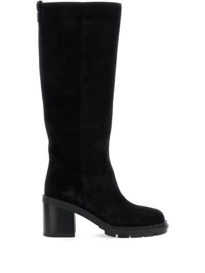 Casadei Block-heel Suede Boots In Black
