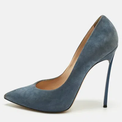 Casadei Blue Suede Blade Pointed Toe Pumps