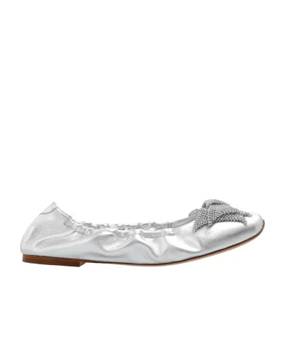 Casadei Bow-detail Metallic Ballerina Shoes In White