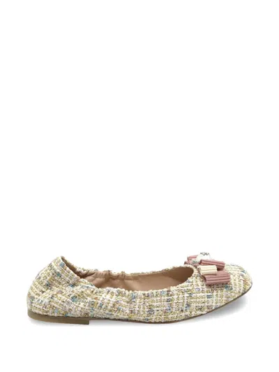 Casadei Bow-detail Tweed Ballet Flats In Multi