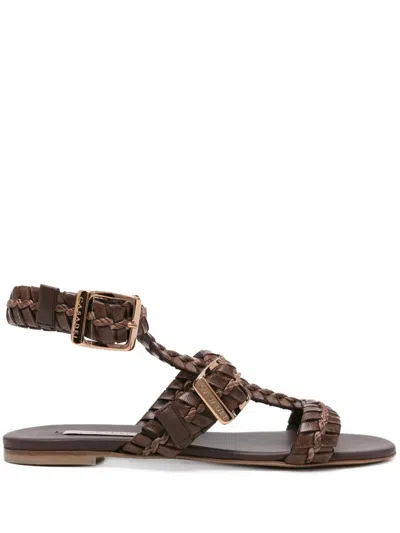 Casadei Braided Buckle Flat Sandals In Brown