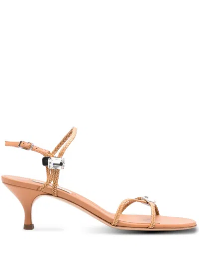 Casadei Braided Crystal-embellished Heeled Sandals In Nude