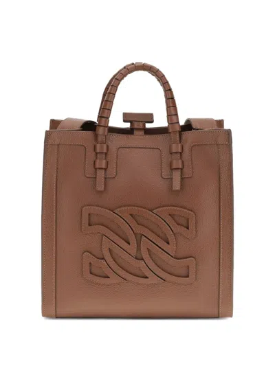 Casadei Braided-handle Cut-out Tote Bag In Brown