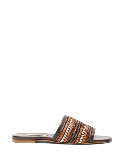 Casadei Braided Leather Flat Sandals In Brown