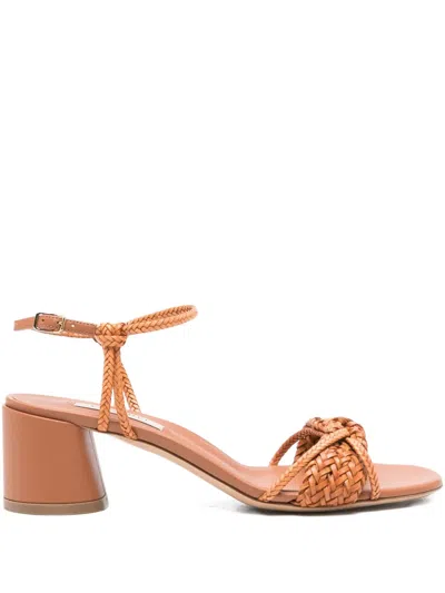 Casadei Braided-strap Block-heel Sandals In Brown