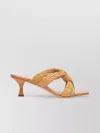 Casadei Braided Straps Kitten Heel Square Toe Sandals In Brown