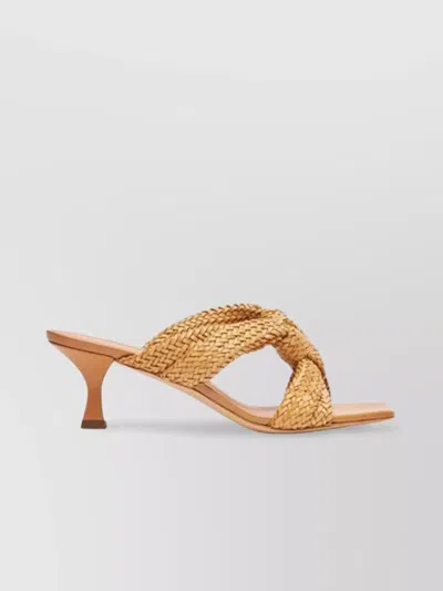 Casadei Braided Straps Kitten Heel Square Toe Sandals In Brown