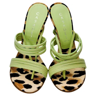 Pre-owned Casadei Brand New  Lime Green Leopard Sandal Heels Size 9.5