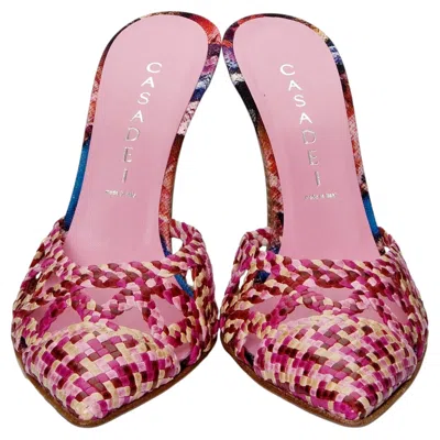 Pre-owned Casadei Brand New  Pink Leather Woven Mules Heels Size 8