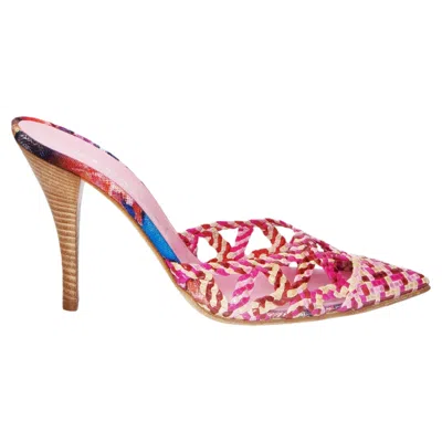 Pre-owned Casadei Brand New  Pink Leather Woven Mules Heels Size 9.5