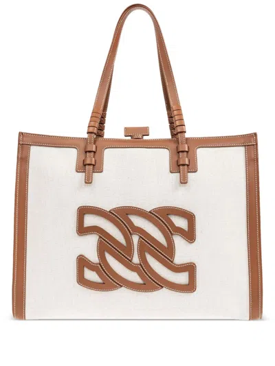 Casadei Brown Canvas And Leather Tote