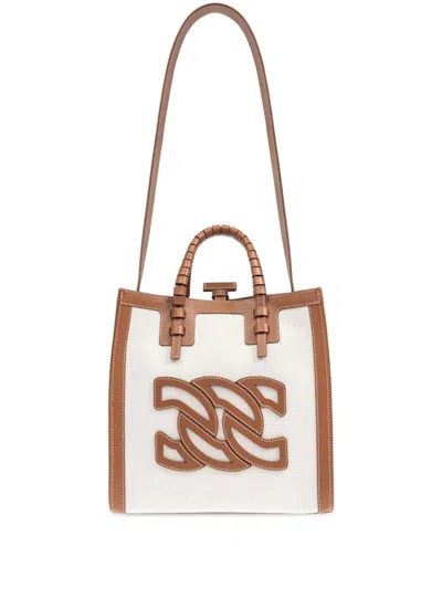 Casadei Brown Canvas And Leather Tote