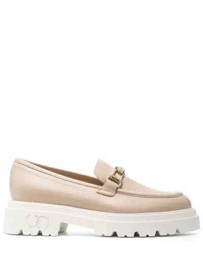 Casadei Brown Leather Loafers In Neutral