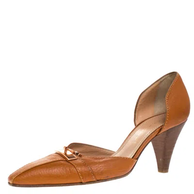 Casadei Brown Leather Padlock Detail Half D'orsay Pumps