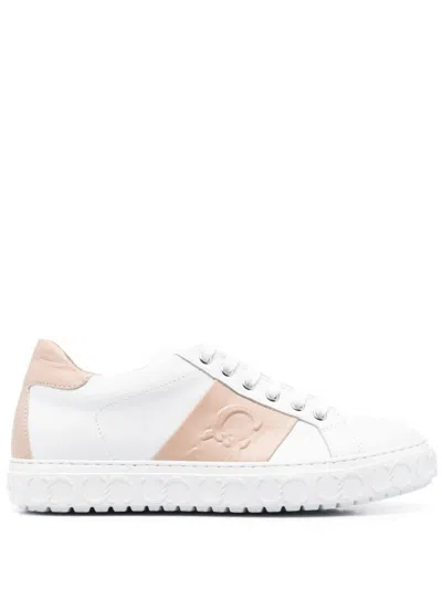 Casadei Brown Leather Sneakers In White