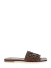 Casadei Brown Slide Sandals With Embossed Logo In Raffia Woman In Brown