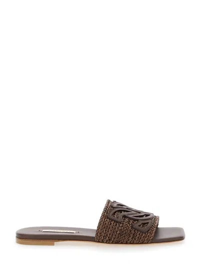 CASADEI BROWN SLIDE SANDALS WITH EMBOSSED LOGO